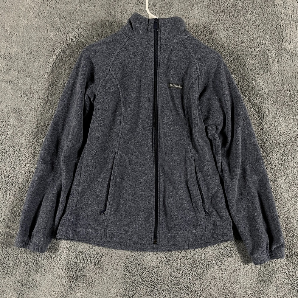 Columbia Fleece Jacket Womens Medium Gray Patch Logo Mock Neck Full Zip Outdoor